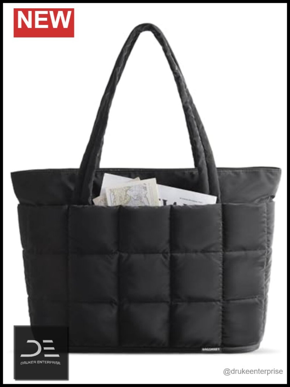 Expandable Tote Bag, Quilted Puffer Work Handbag, Water-Resistant Carry On